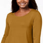 JM Collection Women's Three Quarter Sleeve Top Yellow Size Petite S/M