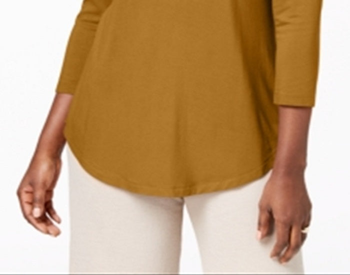 JM Collection Women's Three Quarter Sleeve Top Yellow Size Petite S/M