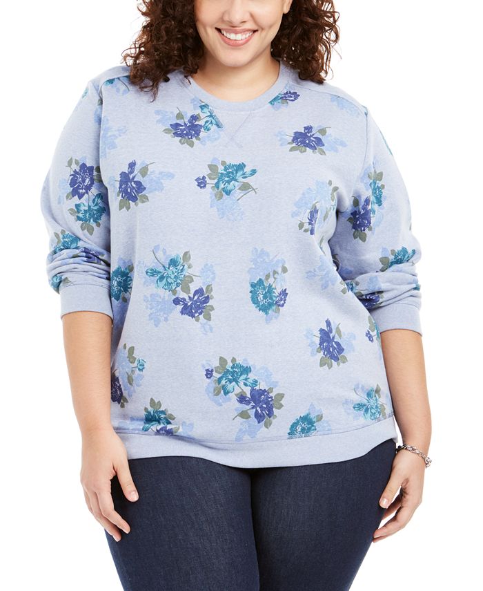 Karen Scott Women's Plus Printed Fleece Sweatshirt Blue Size 3X