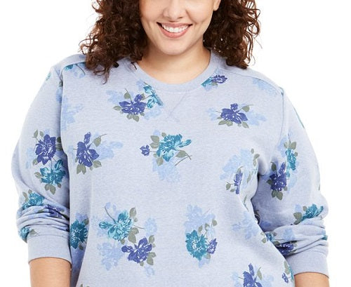 Karen Scott Women's Plus Printed Fleece Sweatshirt Blue Size 3X