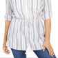 Charter Club Women's Metallic Striped Tassel Trim Button Front Top White Size XX-Large