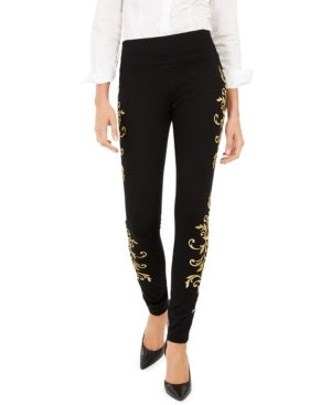 INC International Concepts Women's Embroidered Skinny Pants Black Size 14 Petite