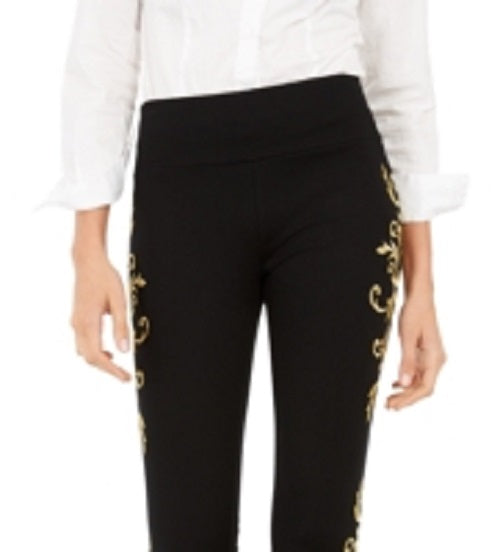INC International Concepts Women's Embroidered Skinny Pants Black Size 14 Petite