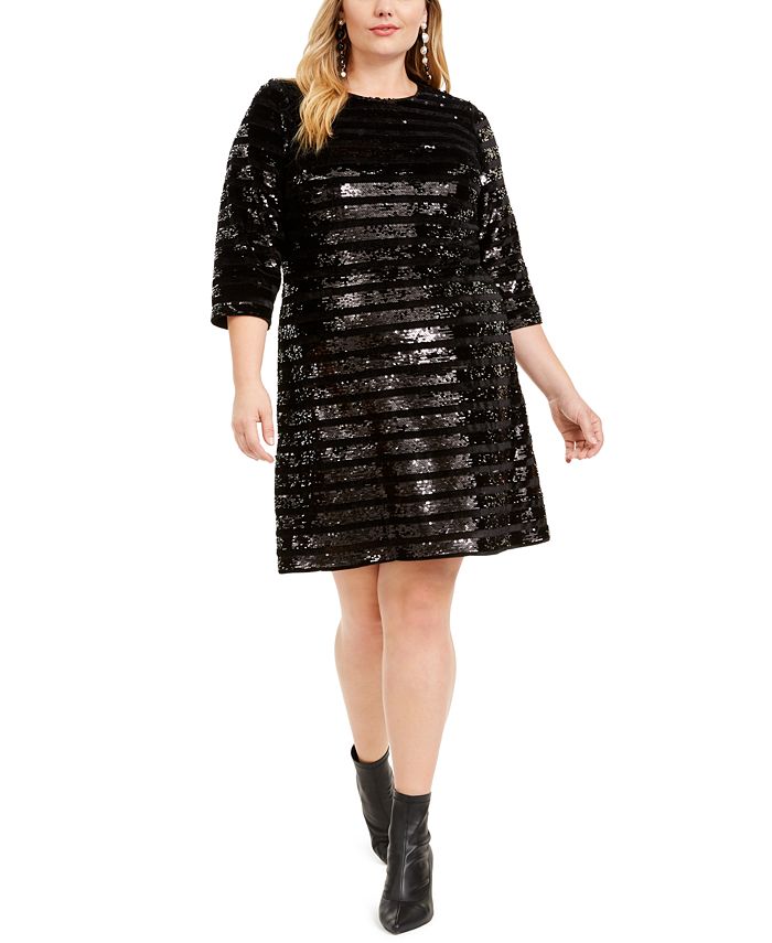 INC International Concepts Women's Plus Sequined Above Knee Sheath Dress Black Size 3X