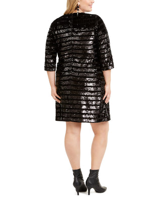 INC International Concepts Women's Plus Sequined Above Knee Sheath Dress Black Size 3X