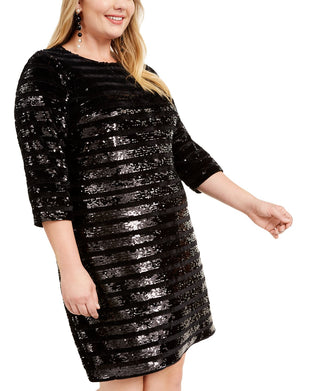 INC International Concepts Women's Plus Sequined Above Knee Sheath Dress Black Size 3X