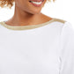 Charter Club Women's Metallic Trim Boat Neckline Top White Size X-Small