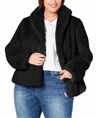 INC International Concepts Women's Plus Faux Fur Teddy Coat Black Size 1X