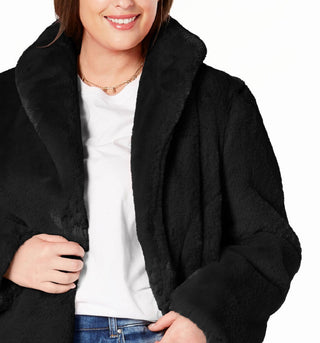 INC International Concepts Women's Plus Faux Fur Teddy Coat Black Size 1X