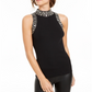 INC International Concepts Women's Embellished Mock Neck Tank Sweater Black Size Small