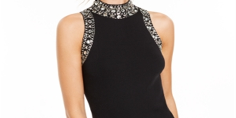 INC International Concepts Women's Embellished Mock Neck Tank Sweater Black Size Small