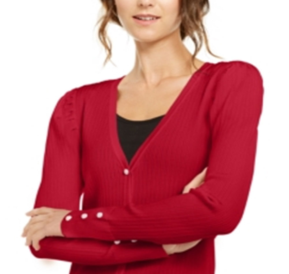 INC International Concepts Women's Puff Sleeve Cardigan Red Size XX-Large