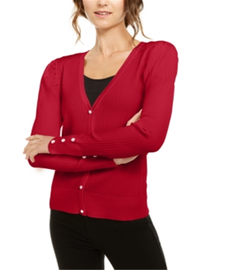 INC International Concepts Women's Puff Sleeve Cardigan Red Size XX-Large