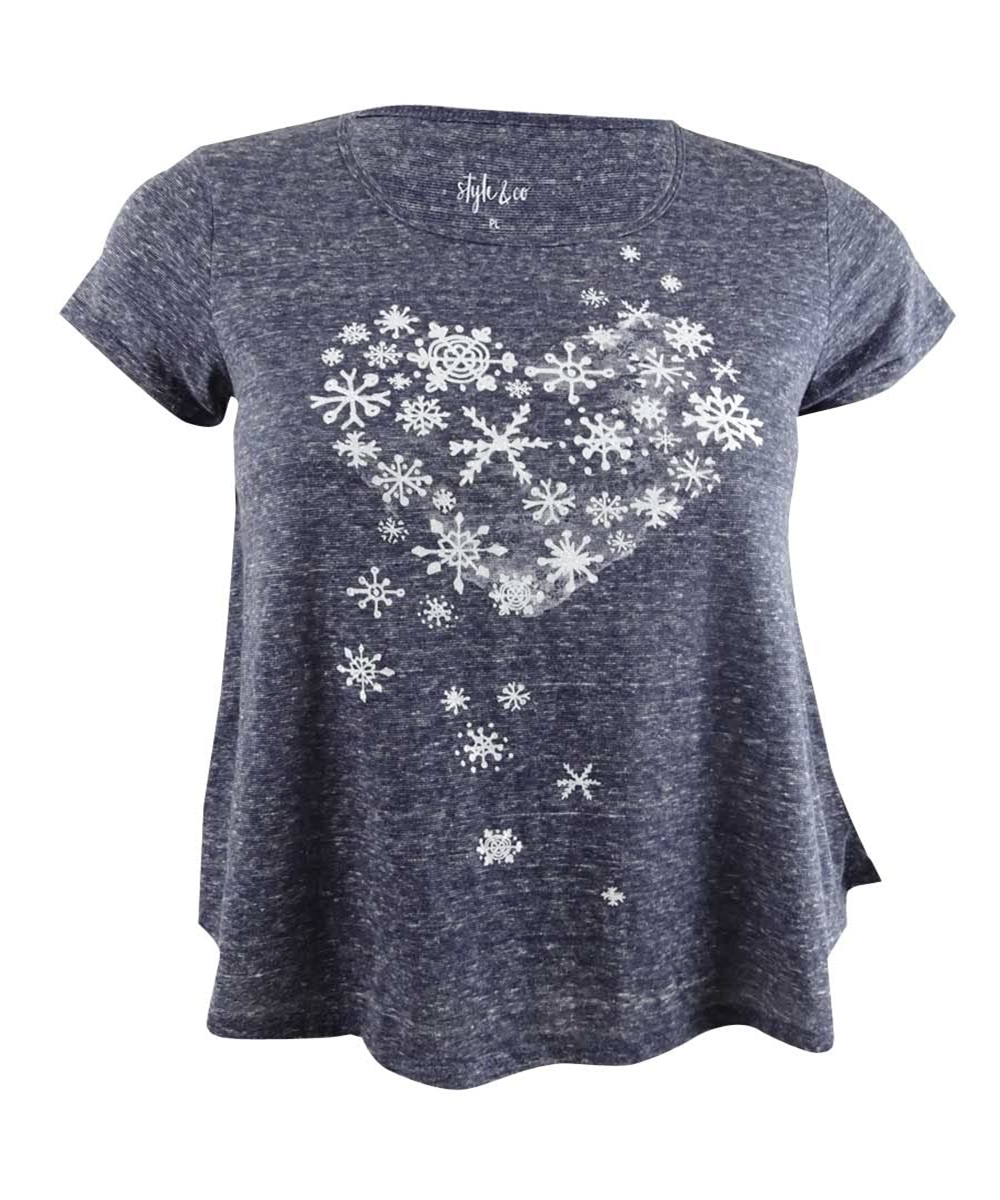 Style & Co Women's Petite Snowflake Heart Graphic T-Shirt Size Petite