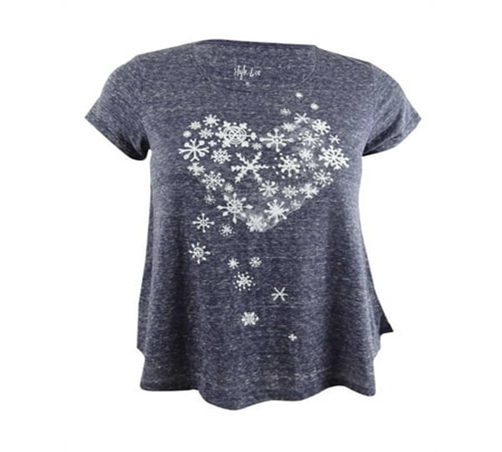 Style & Co Women's Petite Snowflake Heart Graphic T-Shirt Size Petite