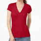 INC International Concepts Women's Ribbed V Neck Top Red Size 1X