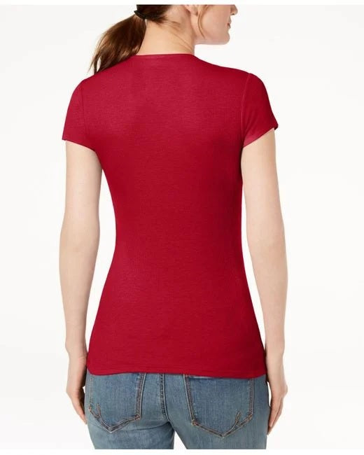 INC International Concepts Women's Ribbed V Neck Top Red Size 1X