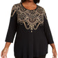 JM Collection Women's Printed 3/4 Sleeve Top Black Size 2X