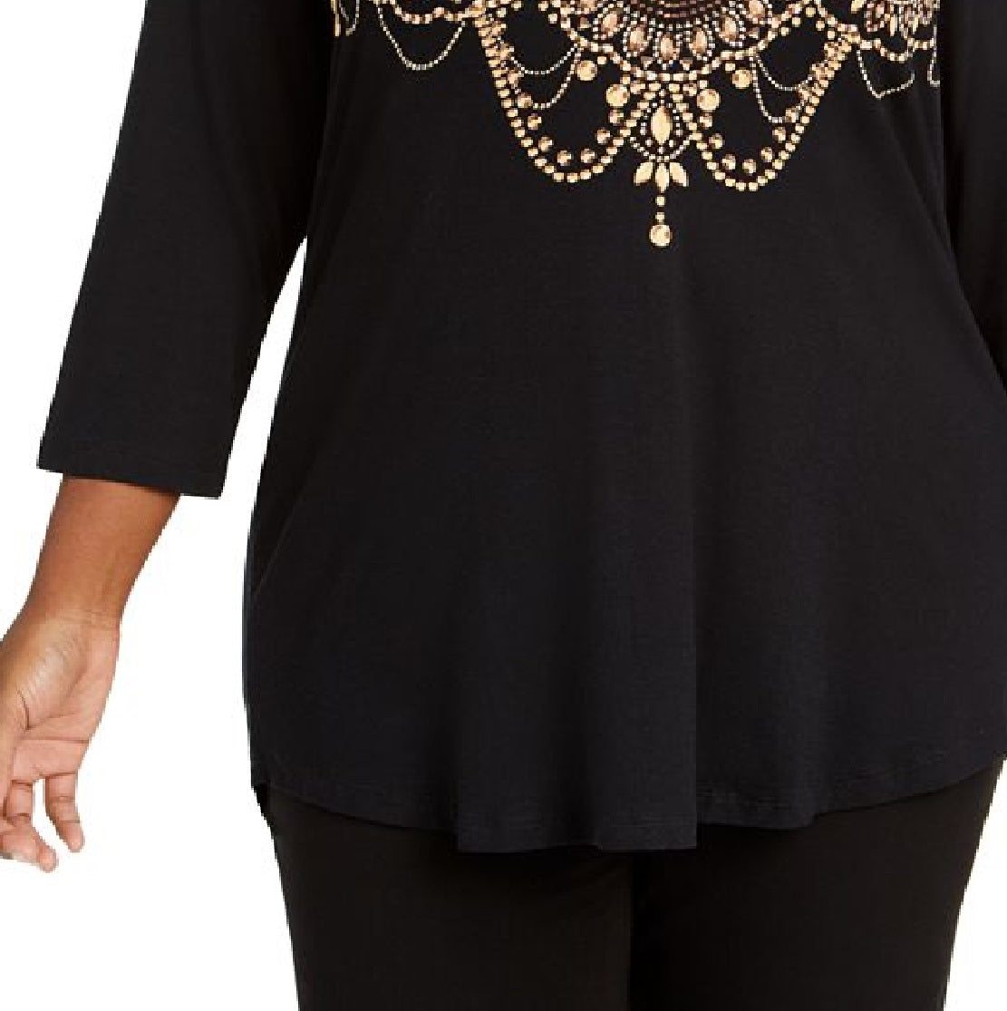 JM Collection Women's Printed 3/4 Sleeve Top Black Size 2X