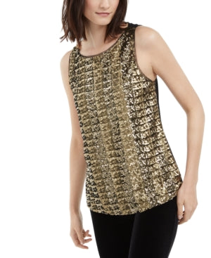 INC International Concepts Women's Gold Sequined Tank Top Size Petite-Medium