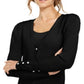 INC International Concepts Women's Puff Sleeve Cardigan Black Size Petite Medium
