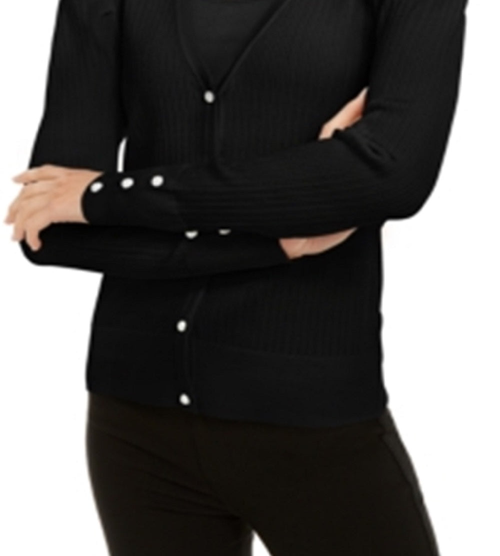 INC International Concepts Women's Puff Sleeve Cardigan Black Size Petite Medium