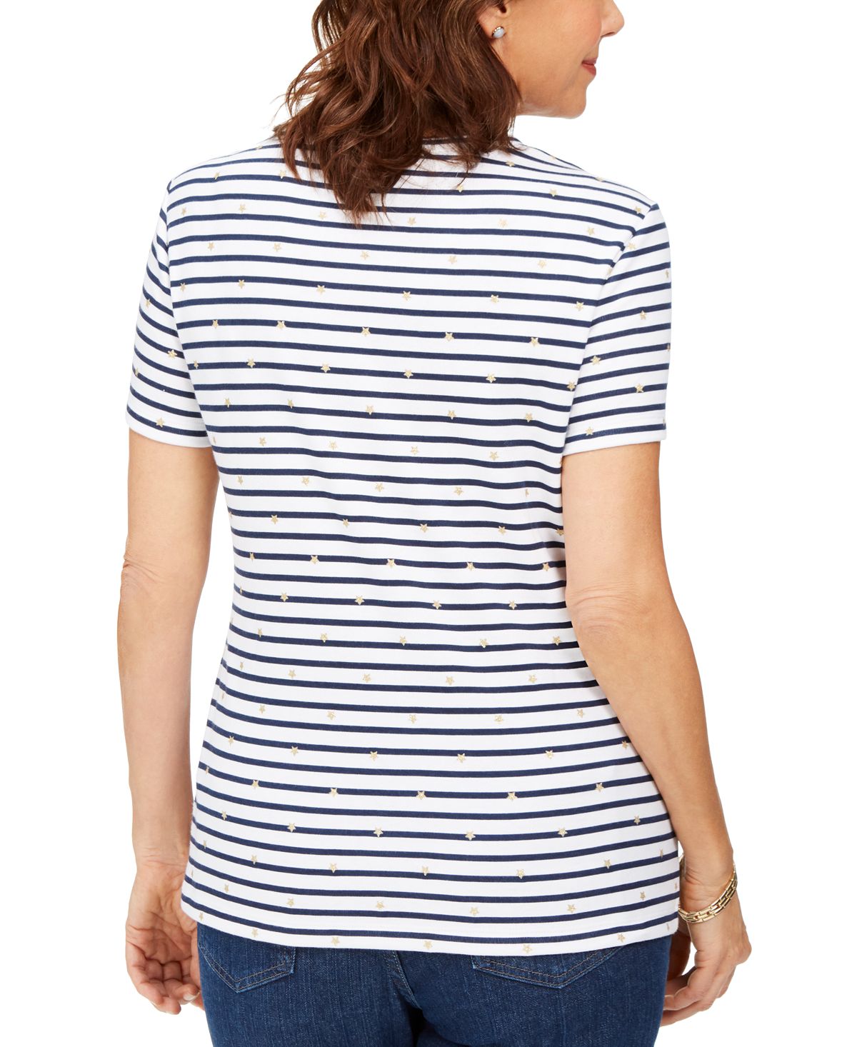 Karen Scott Women's Starlight Striped Henley Top Blue Size Medium