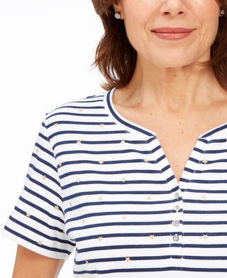 Karen Scott Women's Starlight Striped Henley Top Blue Size Medium
