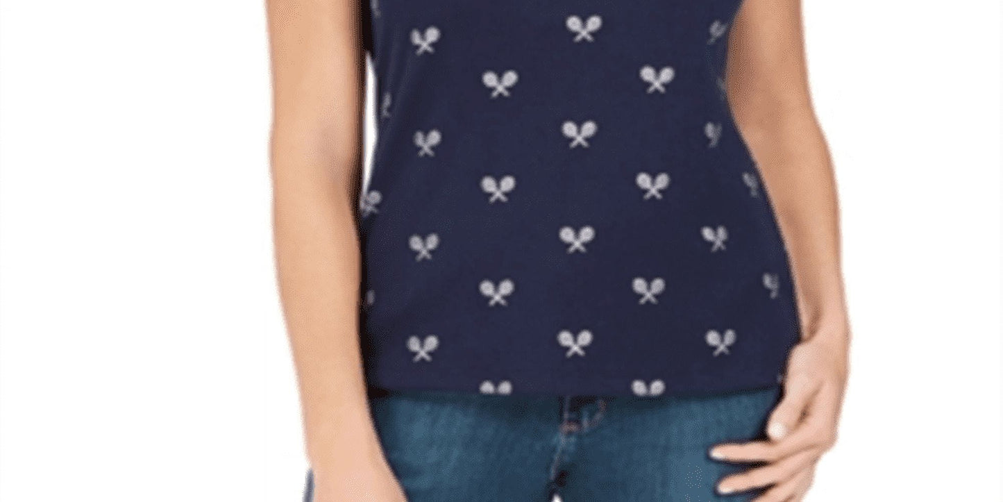 Karen Scott Women's Blue Perfect Swing Henley Top Size Medium