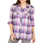 Style & Co Women's Button up Plaid Boyfriend Purple Size Small