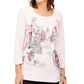 Karen Scott Women's Graphic Embellished Top Pink Size Petite