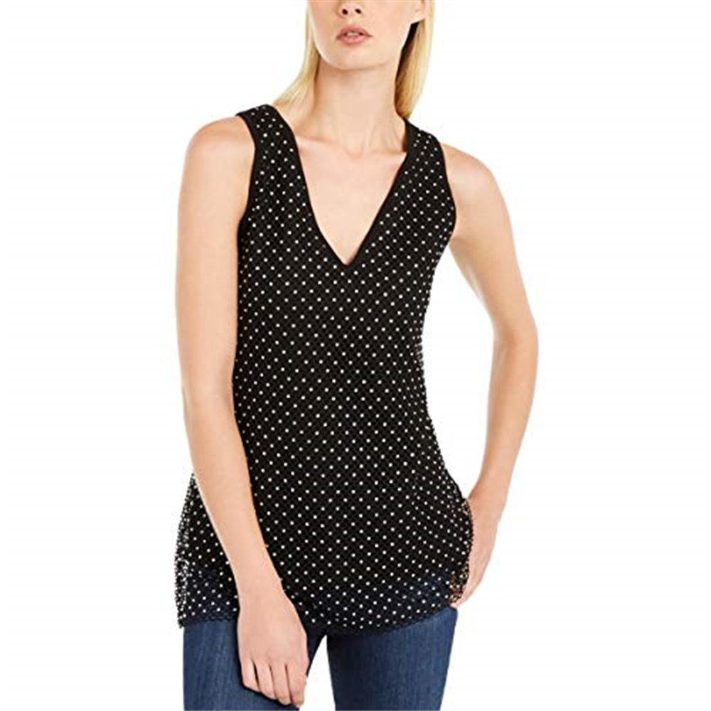 INC International Concepts Women's Black Mesh Embellished Tank Top Size Small