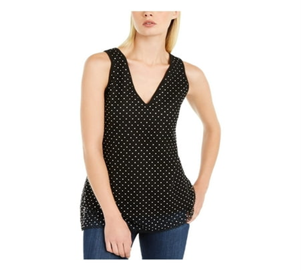 INC International Concepts Women's Black Mesh Embellished Tank Top Size Small