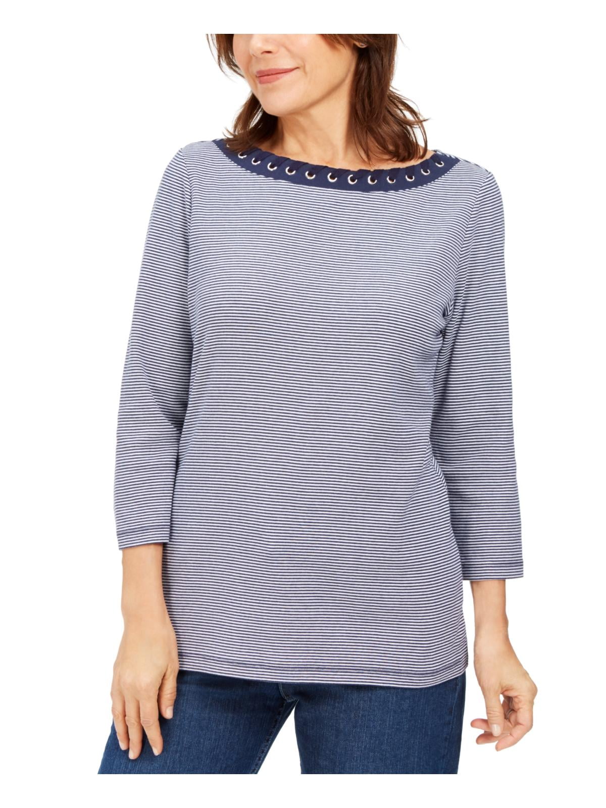 Karen Scott Women's Striped Grommet T-Shirt Size M