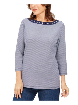 Karen Scott Women's Striped Grommet T-Shirt Size M