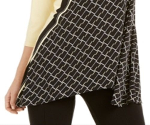 Alfani Women's Color Block 3/4 Sleeve Jewel Neck Top Yellow Size Medium
