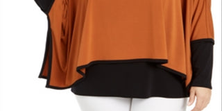 Alfani Women's Plus Layered Look Poncho Top Brown Size 0X