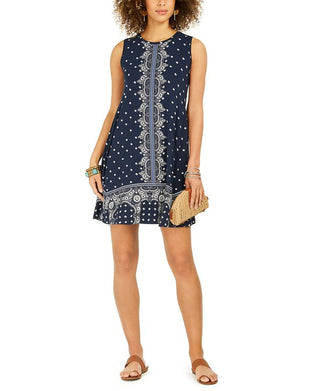 Style & Co Women's Sleeveless Printed a Line Dress Shift Blue Size X-Small