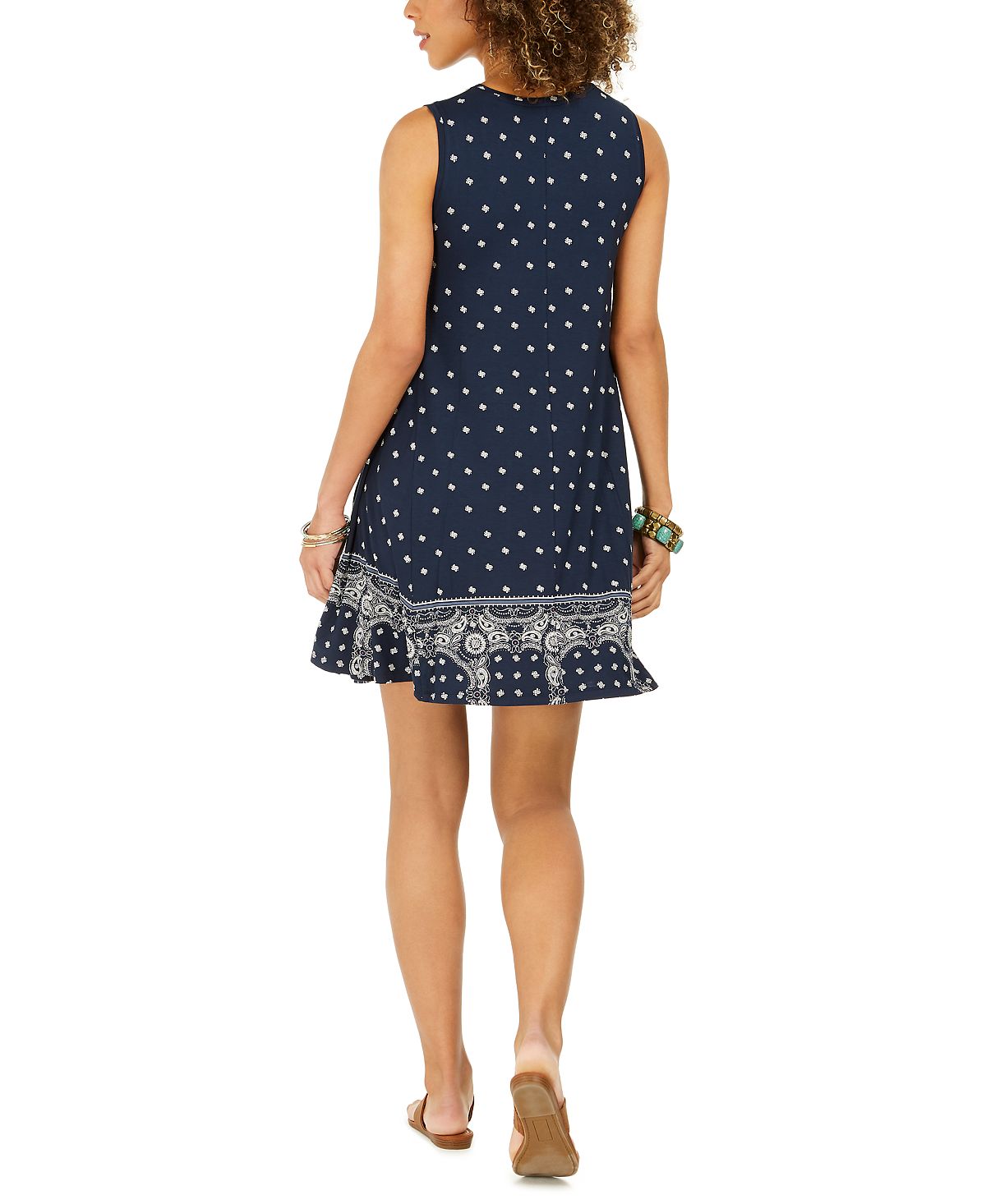 Style & Co Women's Sleeveless Printed a Line Dress Shift Blue Size X-Small