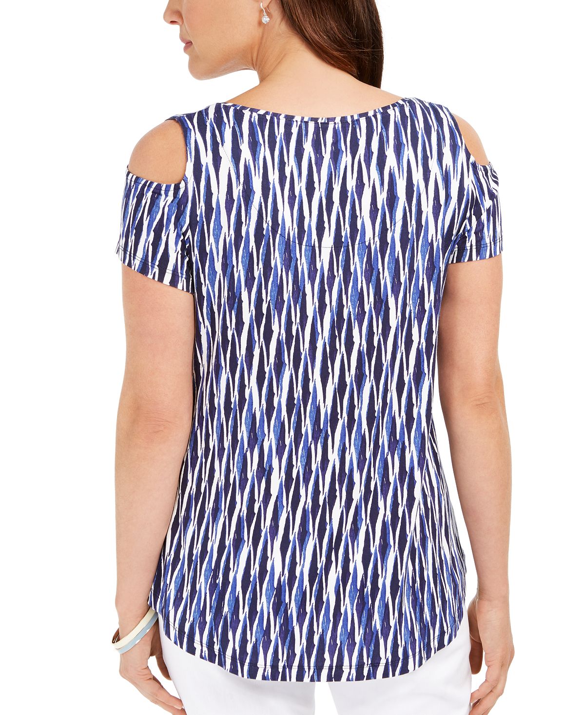 JM Collection Women's Cold Shoulder Printed Top Blue Size X-Small