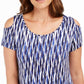 JM Collection Women's Cold Shoulder Printed Top Blue Size X-Small
