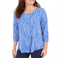 JM Collection Women's 3/4 Sleeve Printed Top Box Lines Blue Size X-Small