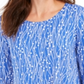 JM Collection Women's 3/4 Sleeve Printed Top Box Lines Blue Size X-Small