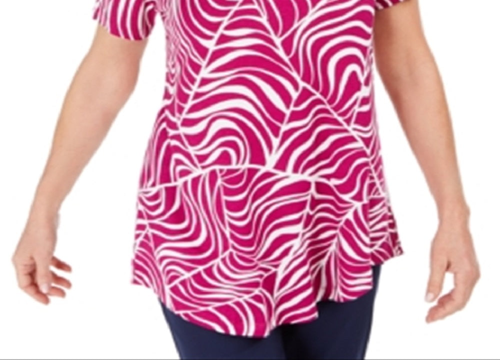 JM Collection Women's Printed Short Sleeve T-Shirt Pink Size Large