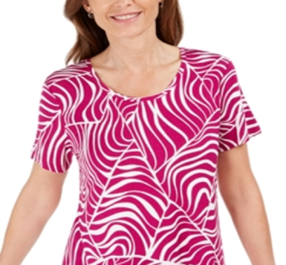 JM Collection Women's Printed Short Sleeve T-Shirt Pink Size Large