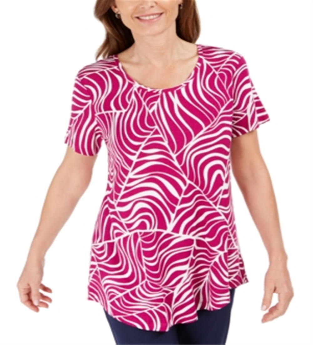 JM Collection Women's Printed Short Sleeve T-Shirt Pink Size Large