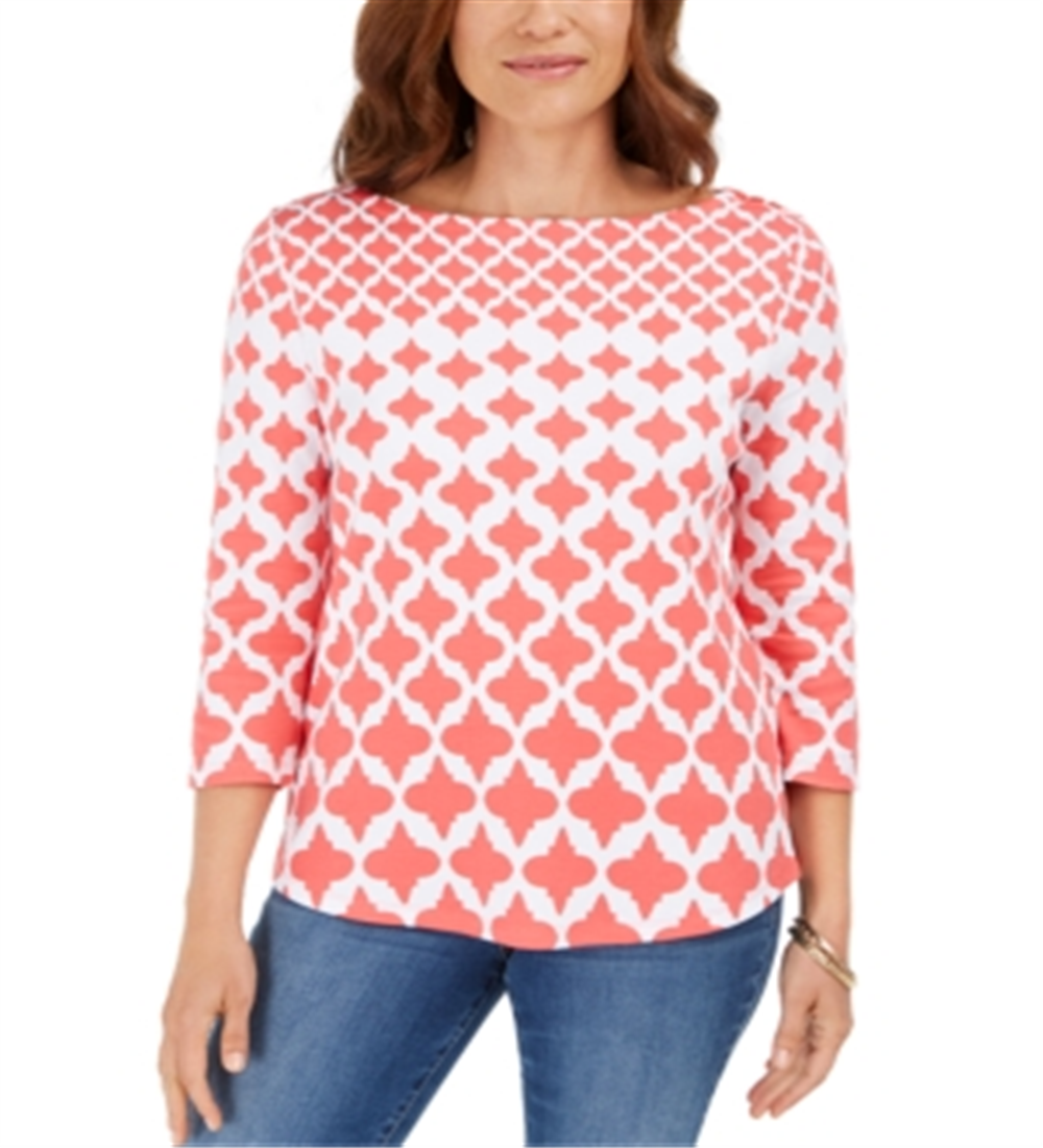 Charter Club Women's Cotton Printed Top Red Size Petite Small