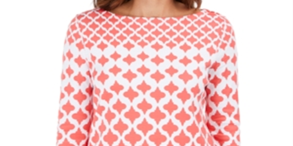 Charter Club Women's Cotton Printed Top Red Size Petite Small