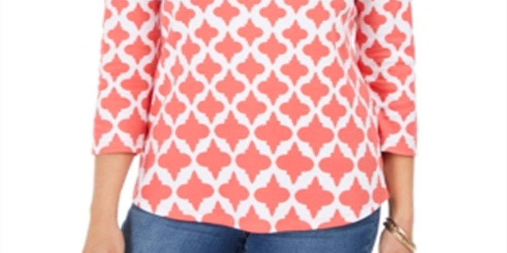 Charter Club Women's Cotton Printed Top Red Size Petite Small