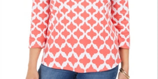 Charter Club Women's Cotton Printed Top Red Size Petite Small